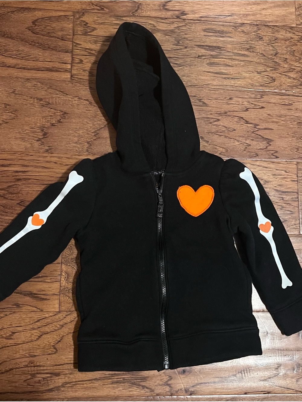 Cat & Jack Black Zip Hoodie with Orange Heart & White Bone Accents